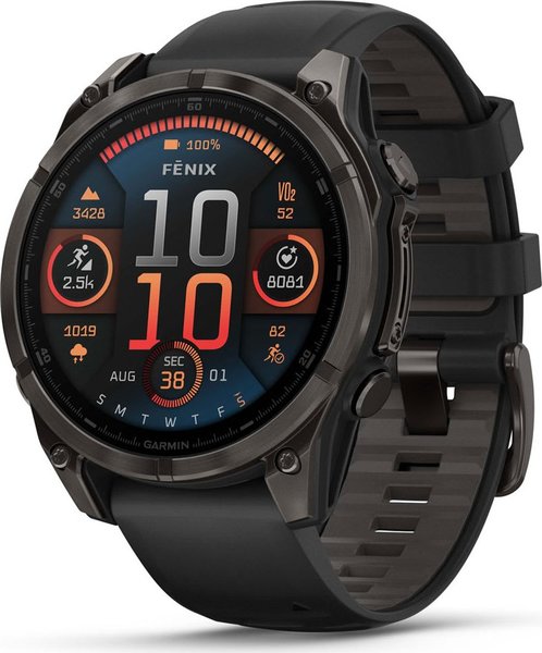Garmin fenix 8 47mm AMOLED Sapphire Carbon Gray DLC Titanium with Black/Pebble Gray Silicone Strap