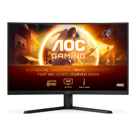 AOC CQ32G4VE 180Hz curved LED GAMING monitor with VA technology - 31.5 inches - WQHD (2560x1440, 16:9, 92ppi) - Response time: 0.5ms (MPRT) - Viewing ca...