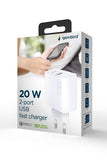 GEMBIRD 20W Dual Port USB Fast Charger - White