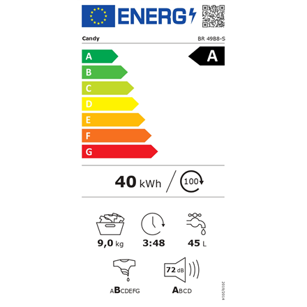 Candy BR 49B8-S Front Load Washing Machine - 9kg Capacity, 1400 RPM, A Energy Class