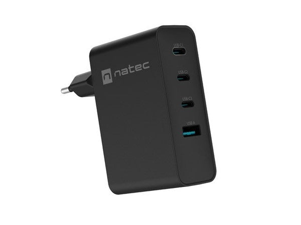 NATEC Ribera GaN 100W PD Charger - 3x USB-C, 1x USB-A - Black