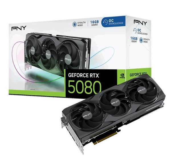 PNY GeForce RTX 5080 16GB Overclocked Triple Fan DLSS 4 Graphics Card