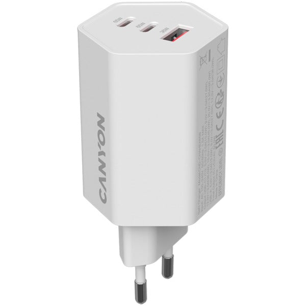 CANYON HEXAGON 65W GaN Charger - 2xPD, 1xQC, EU Plug, White