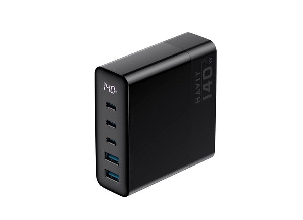 Havit UCLE004 EU GaN 140W Five-Port Travel Charger - Black