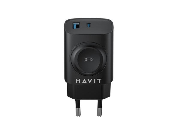 Havit UC132 EU GaN 22W Dual Port Charger with Wireless Charging - Black