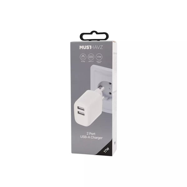 Travel Charger 17W Dual USB-A - White by Musthavz