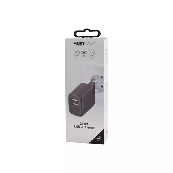 Musthavz 17W Dual USB-A Travel Charger - Black