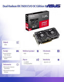 ASUS DUAL Radeon RX 7600 OC Edition 8GB GDDR6 Graphics Card