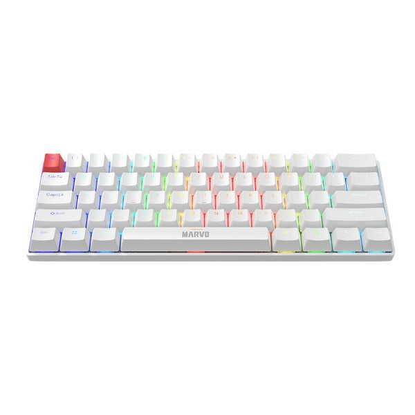 MARVO KG933 Saber 61 RGB Wireless Gaming Keyboard - USB-C, Bluetooth, 2.4G - White, 60%