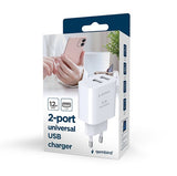 GEMBIRD 2-Port Universal USB Wall Charger 2.4A - Black