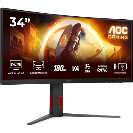 AOC CU34G4 180Hz curved LED monitor with VA technology - 34 inches - UWQHD (3440x1440, 21:9, 110ppi) - Response time: 0.5ms (MPRT) - 178°/178° - J...