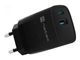 NATEC Ribera GaN 30W USB-A + USB-C PD Charger - Black