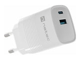 NATEC Ribera GaN 30W USB-A+USB-C Power Delivery Wall Charger - White
