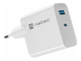 NATEC Ribera GaN 65W USB-A + USB-C Power Delivery Wall Charger - White