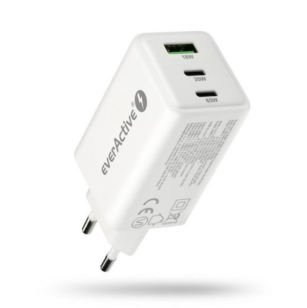 Charger GaN 65W 1x USB, 2x USB-C Quick Charge 4+ Wall Charger - White