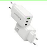 Charger GaN 65W 1x USB, 2x USB-C Quick Charge 4+ Wall Charger - White