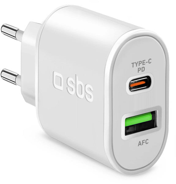 SBS 20W USB/USB-C Wall Charger - White