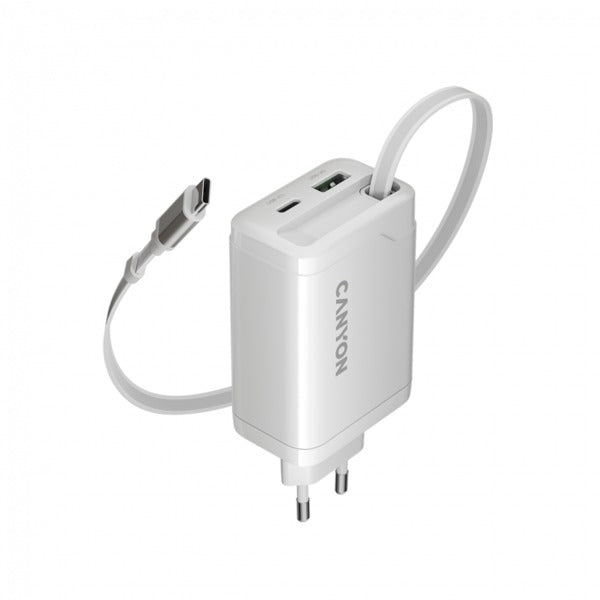 CANYON OnCharge 65RC USB-C 65W Charger with Built-In Cable - White