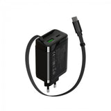 CANYON OnCharge 65RC USB-C Wall Charger with Built-In Cable - 65W Power Delivery & Quick Charge - Black (EU Plug)