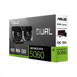 Graphics Card-ASUS-NVIDIA GeForce RTX 5060-8 GB-GDDR7-128 bit-PCIE 5.0 16x-Dual Slot Fansink-1xHDMI-3xDisplayPort-DUAL-RTX5060-O8G