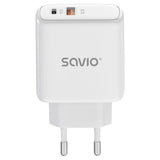 SAVIO LA-07 GaN 65W USB Wall Charger - QC4.0+, PD 3.0, White