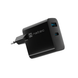 NATEC Ribera GaN 45W USB-A + USB-C Power Delivery Charger - Black