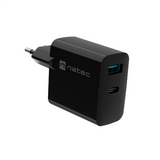 NATEC Ribera GaN 45W USB-A + USB-C Power Delivery Charger - Black