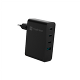 NATEC Ribera GaN 100W PD Charger - 3x USB-C, 1x USB-A - Black