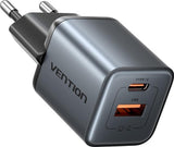 Vention 30W GaN Dual Port Charger - USB-A & USB-C (Black)