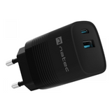 NATEC Ribera GaN 30W USB-A + USB-C PD Charger - Black