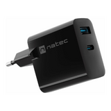 NATEC Ribera GaN 45W USB-A + USB-C Power Delivery Charger - Black