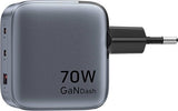 Vention 70W GaN PD Charger - 1x USB-A, 2x USB-C (Black)