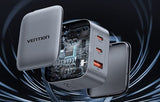 Vention 70W GaN PD Charger - 1x USB-A, 2x USB-C (Black)