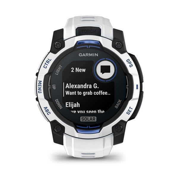 Instinct 3 - 45 mm Solar Whitestone and bolt blue silicone band