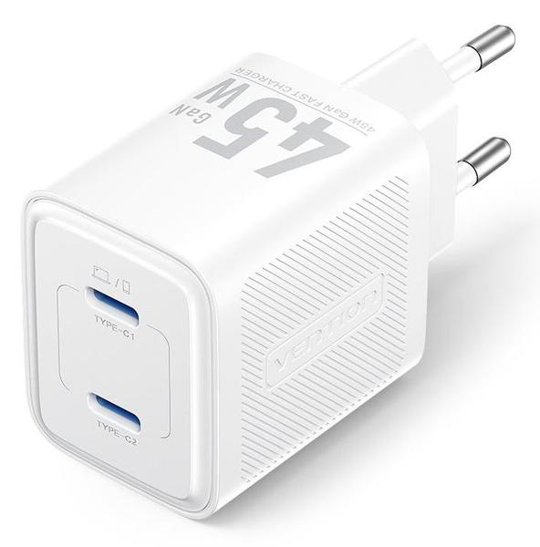 Vention 45W USB-C Dual Port Wall Charger - White FEFW0-EU