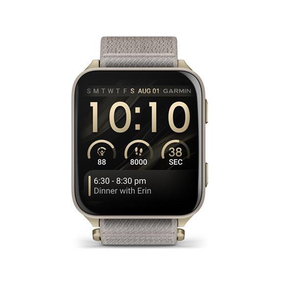 Garmin Venu X1 Smart Watch, Soft Gold/Titanium Case/French Gray Nylon Strap