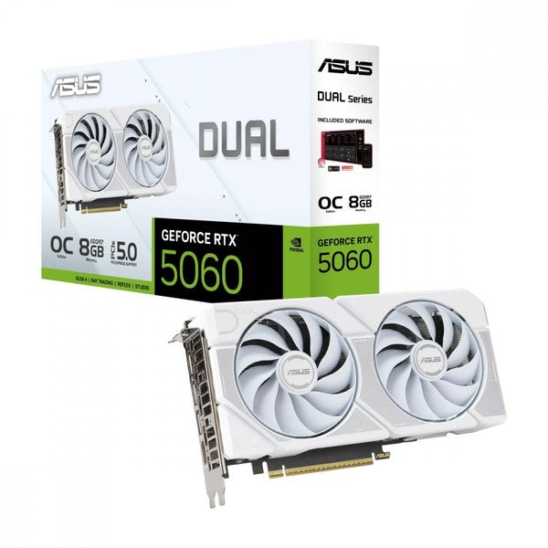 Graphics Card-ASUS-NVIDIA-GeForce RTX 5060-8 GB-GDDR7-128 bit-PCI Express 5.0-Active-DUAL-RTX5060-O8G-WHITE