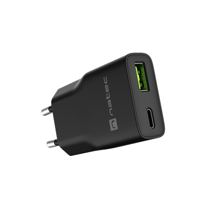 Natec Ribera GaN Slim 20W USB Charger - 1x USB-A, 1x USB-C (NUC-2377)