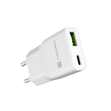 Natec Ribera GaN Slim 20W USB Charger - 1x USB-A, 1x USB-C (NUC-2376)