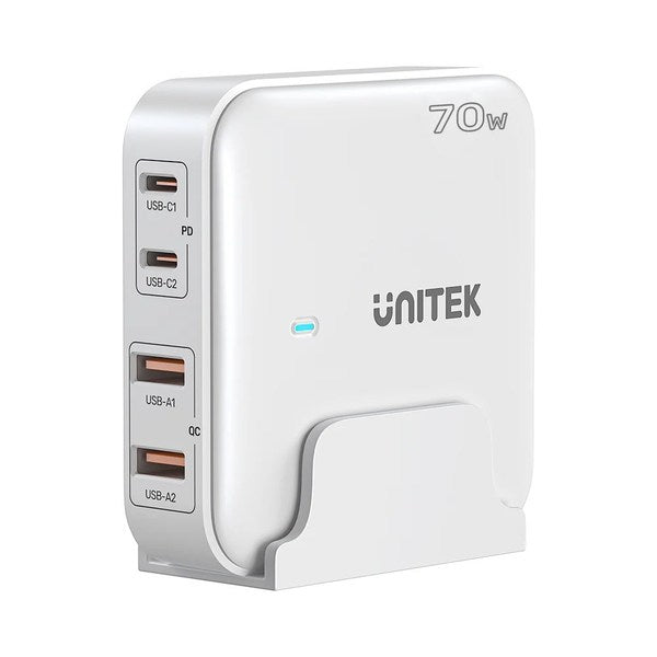 Unitek P1228AWH01-EU 70W GaN Network Charger - 2x USB-C, 2x USB-A