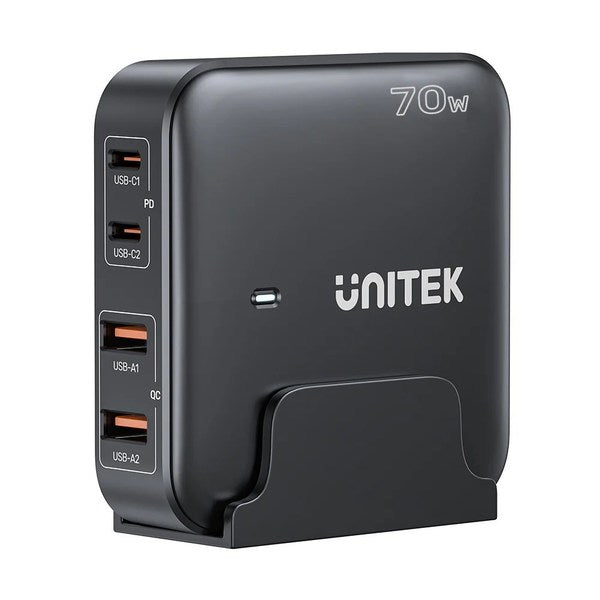 Unitek P1228ABK01-EU 70W GaN Network Charger - 2x USB-C, 2x USB-A
