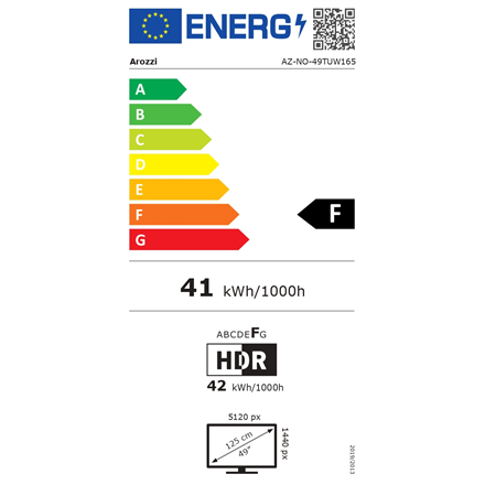Arozzi Nova - 49 " - VA - 32:9 - 165 Hz - 4 ms - 5120 x 1440 pixels - 350 cd/m² - HDMI ports quantity 2 - White