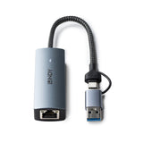 LINDY USB 3.2 Gen 1 to 5G Ethernet Converter - 5Gbps, USB-A/C, Gray