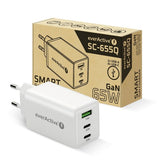 Charger GaN 65W 1x USB, 2x USB-C Quick Charge 4+ Wall Charger - White