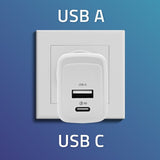 Qoltec 51825 GaN 45W Dual Port Charger - USB-C PD & USB QC 3.0 - White