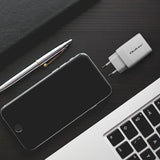 Qoltec 51825 GaN 45W Dual Port Charger - USB-C PD & USB QC 3.0 - White