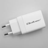 Qoltec 51825 GaN 45W Dual Port Charger - USB-C PD & USB QC 3.0 - White