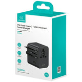 Travel Universal Power Adapter 17W - US/AU/EU/UK Compatibility, Black