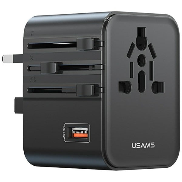 Travel Adapter - 25W Universal Power Plug (US/AU/EU/UK) - Black