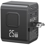 Travel Adapter - 25W Universal Power Plug (US/AU/EU/UK) - Black